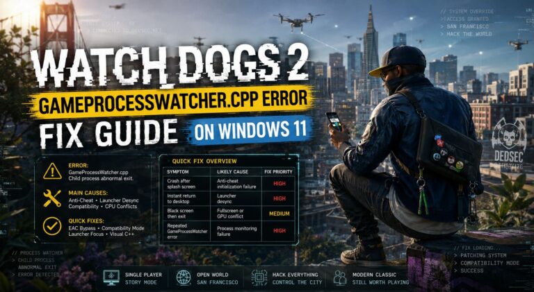 How to Fix Watch Dogs 2 GameProcessWatcher.cpp Error on Windows 11