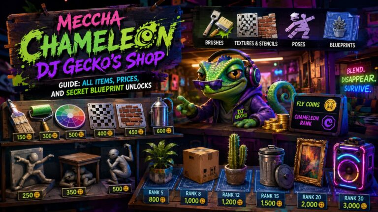 Meccha Chameleon DJ Gecko Shop Guide: All Items, Prices, and Secret Blueprint Unlocks