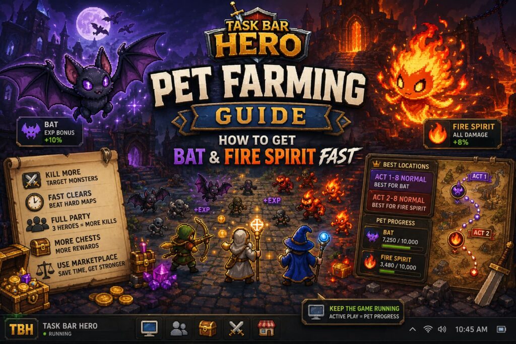 TBH Task Bar Hero Pet Farming Guide: How to Get Bat and Fire Spirit ...