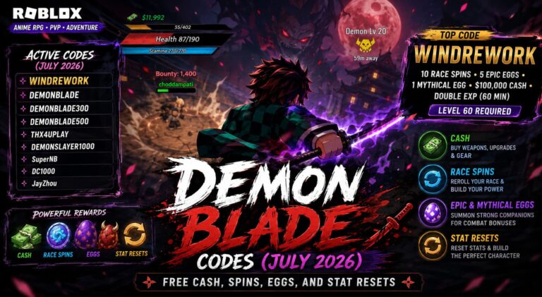 Demon Blade Codes (July 2026): Free Cash, Spins, Eggs, and Stat Resets
