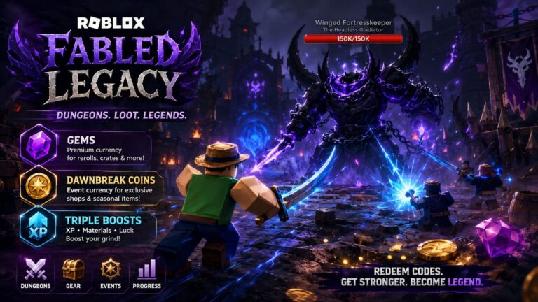 Roblox Fabled Legacy Codes (July 2026): Free Gems, Dawnbreak Coins, and Triple Boosts Guide