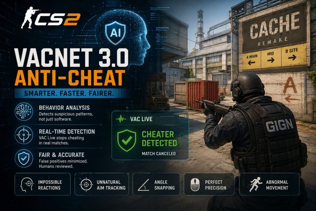 CS2 VacNet 3.0 Anti-Cheat Status & Cache Remake Map Callouts Guide ...
