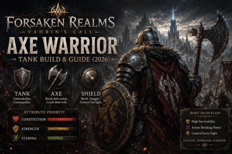 Forsaken Realms Vahrin’s Call Axe Warrior Build: Tank Stats & Guide (2026)