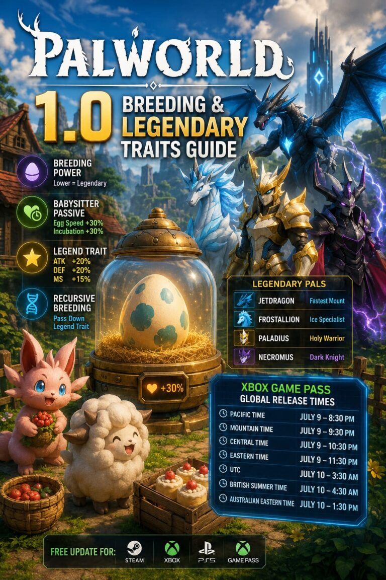 Palworld 1.0 Breeding & Legendary Traits Guide + Xbox Game Pass Global Upgrade Times
