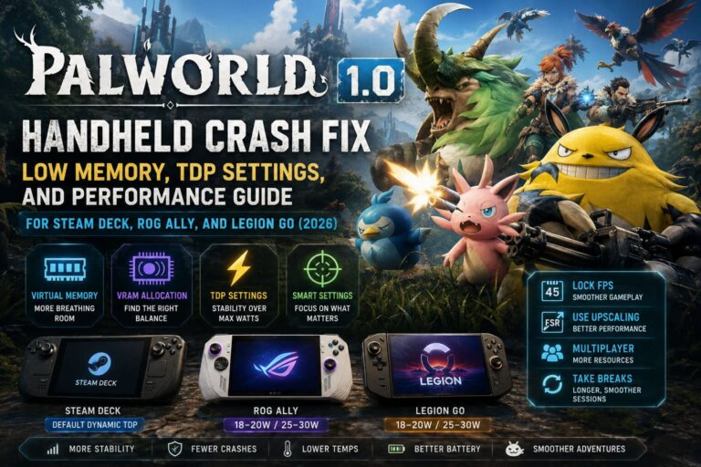Palworld 1.0 Handheld Crash Fix: Low Memory, TDP Settings, and Performance Guide for Steam Deck, ROG Ally, and Legion Go (2026)