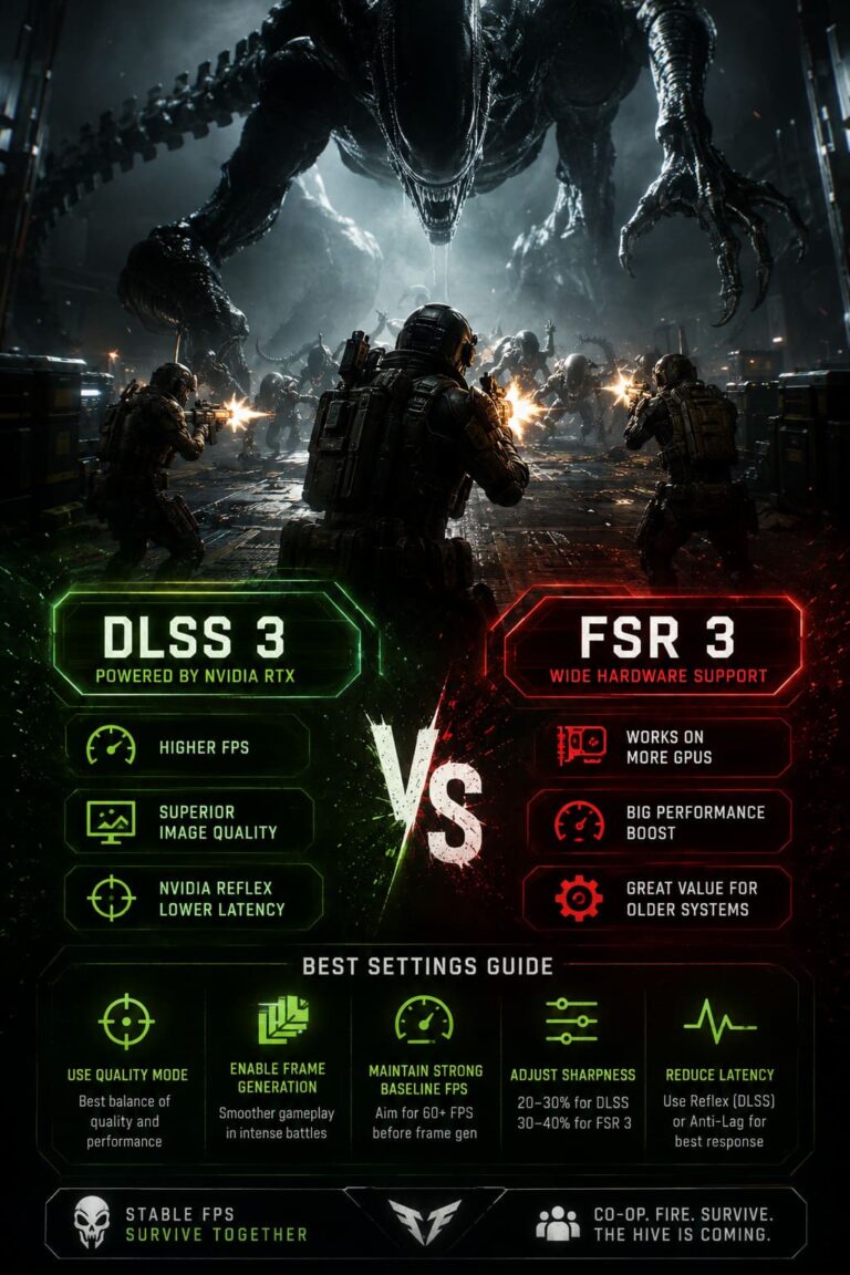 Aliens Fireteam Elite 2 DLSS 3 vs FSR 3 Settings: Best Performance Guide