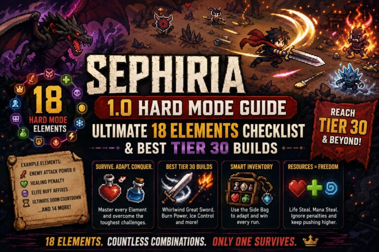 Sephiria 1.0 Hard Mode Guide: Ultimate 18 Elements Checklist & Best Tier 30 Builds