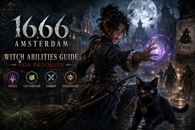 1666 Amsterdam Witch Abilities Guide: Noa Brooklyn Combat, Spells, and Cat Familiar Mechanics