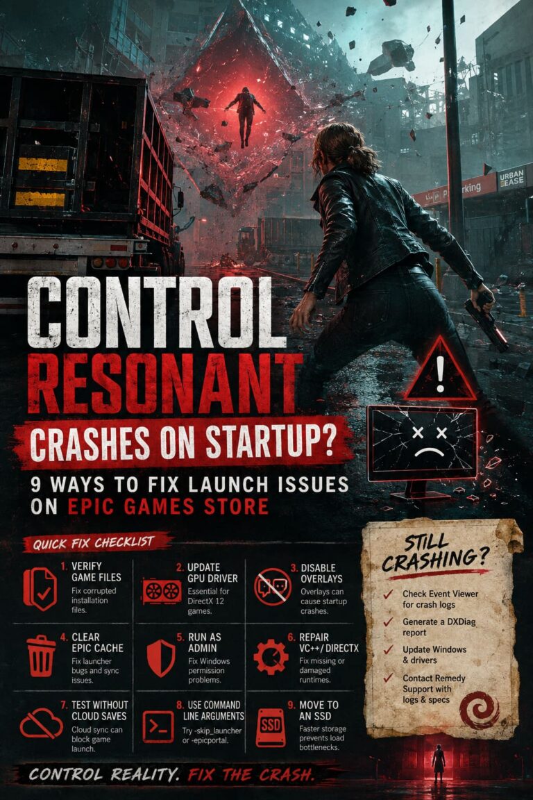 Control Resonant Crashes on Startup Epic Games Store: 9 Ways to Fix the Remedy Game Launching Issues