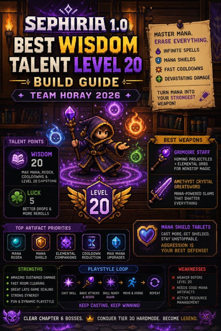 Sephiria 1.0 Best Wisdom Talent Level 20 Build Guide (TEAM HORAY 2026)