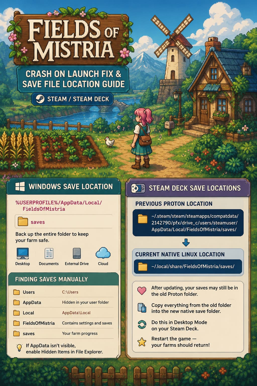 Fields of Mistria Crash on Launch Fix & Save File Location Guide (Steam ...