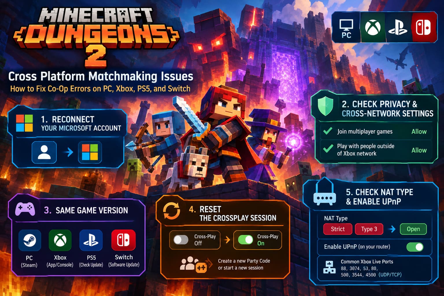 Minecraft Dungeons 2 Cross Platform Matchmaking Issues: How to Fix Co ...